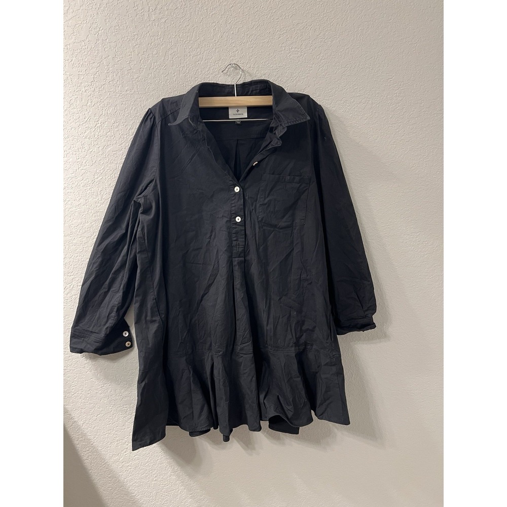 Tuckernuck Women's‎ Black Callahan Shirt Dress Ruffle Hem Swing Style sz XL